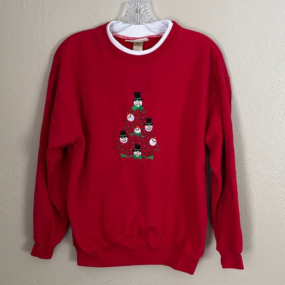 Vintage M & C Sportswear Snowmen Mock Neck Red Sweatshirt Medium Winter Holiday